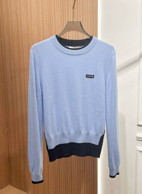 2025秋冬休闲风圆领拼色假两件羊毛打底衫长袖毛衣针织衫XRJ6M09C