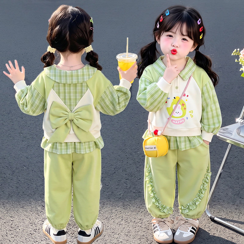 女童秋季卫衣套装2026秋装新款儿童卡通上衣运动裤两件套女宝衣服
