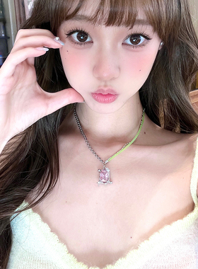 多巴胺粉色宝石项链锁骨链女