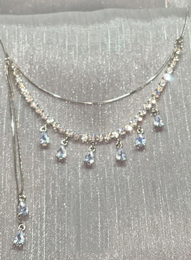 【7柒seven】水滴项链轻奢小众设计水钻镶嵌双层叠戴流苏锁骨链