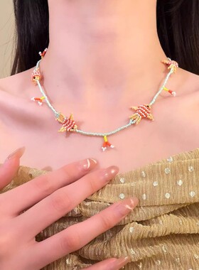 【7柒seven】春夏季多巴胺彩色小鱼串珠项链复古感颈链锁骨链