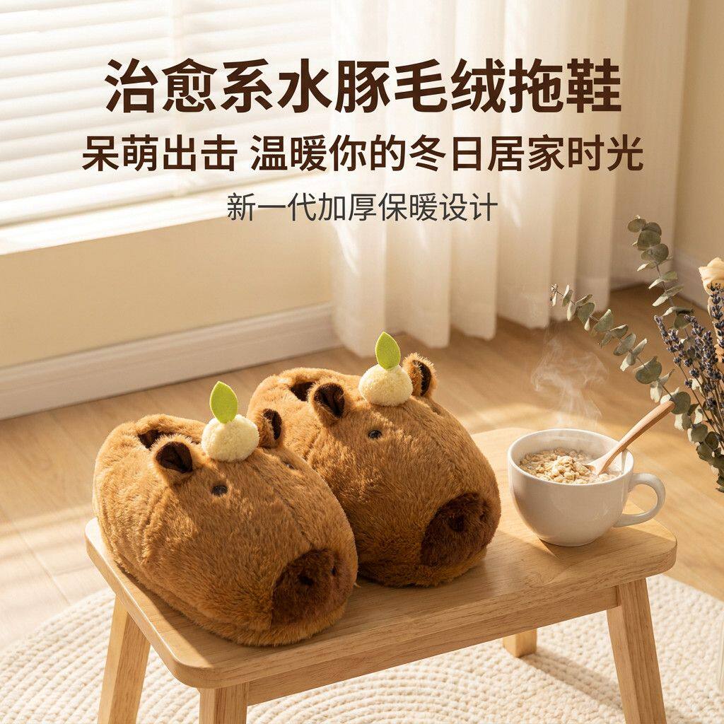 男女棉鞋卡皮巴拉冬季新