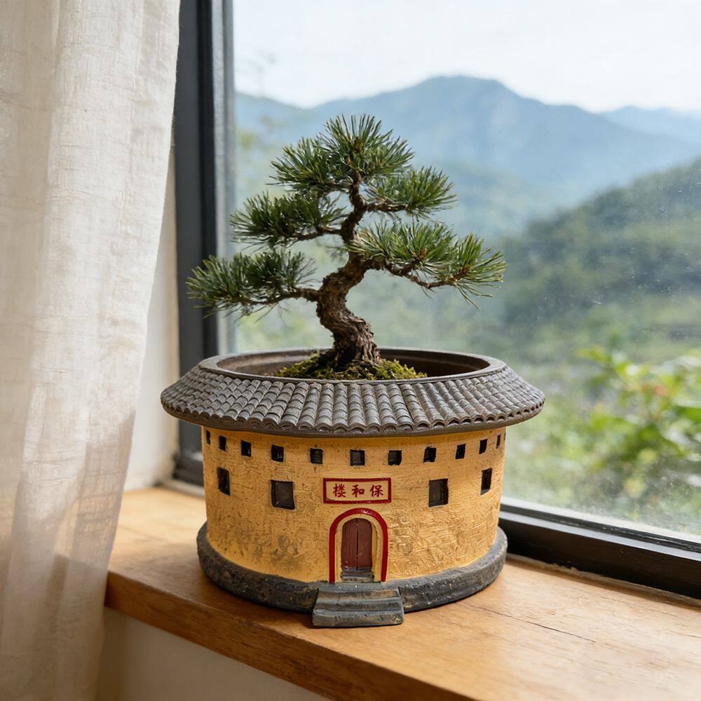 福建土楼文创艺术花盆桌
