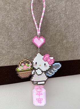 手工拼豆成品Kitty花篮挂