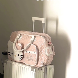 Hellokitty出门旅行包女生PU亮面开学行李包短途出游手提轻便挎包