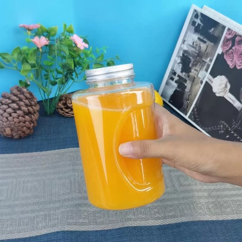 网红一次性水桶瓶随手塑料奶茶杯PET拉环盖迷你奶茶桶果汁瓶800ml