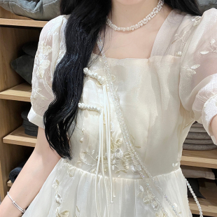 实拍新中式国风温柔风小个子超仙女收腰裙别致盘扣今年流行连衣裙