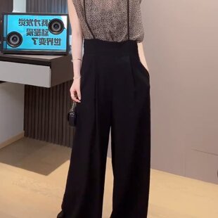 气质豹纹无袖上衣阔腿背带裤两件套女夏高级感显瘦极简风时尚套装