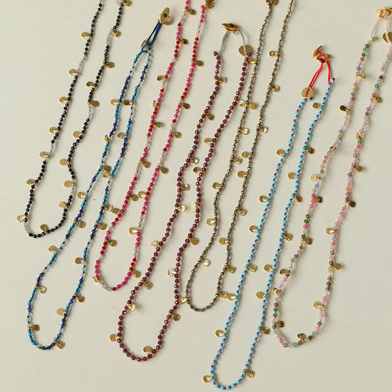 TU家波西米亚风天然石串珠项链女彩色方形亮片短款叠戴锁骨链颈链