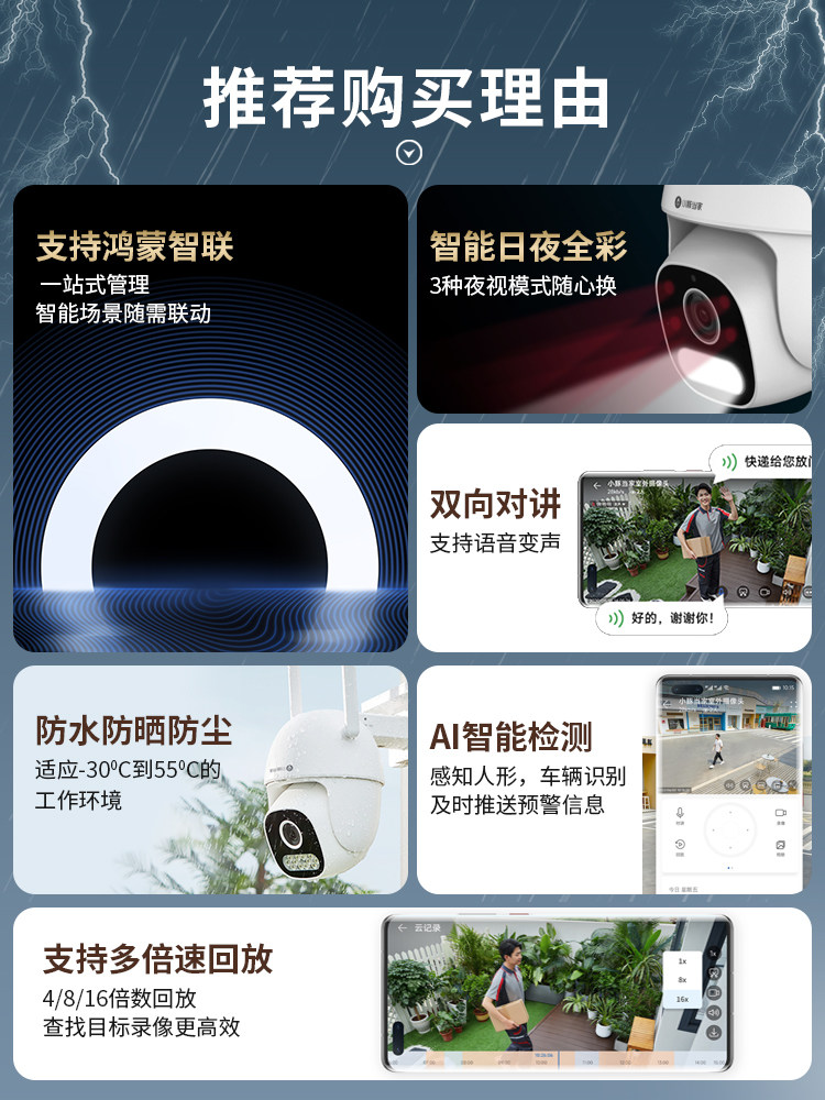 HUAWEI 스마트 선택 돌고래 카메라 모니터 홈 원격 휴대 전화 야외 카메라 무선 WIF HD 세트 야외 360도 사각 없음 야간 투시경 방수