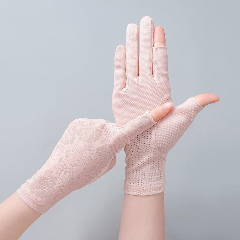 露指防晒手套女薄款冰丝夏季棉防紫外线半指开车防滑两指采茶遮阳