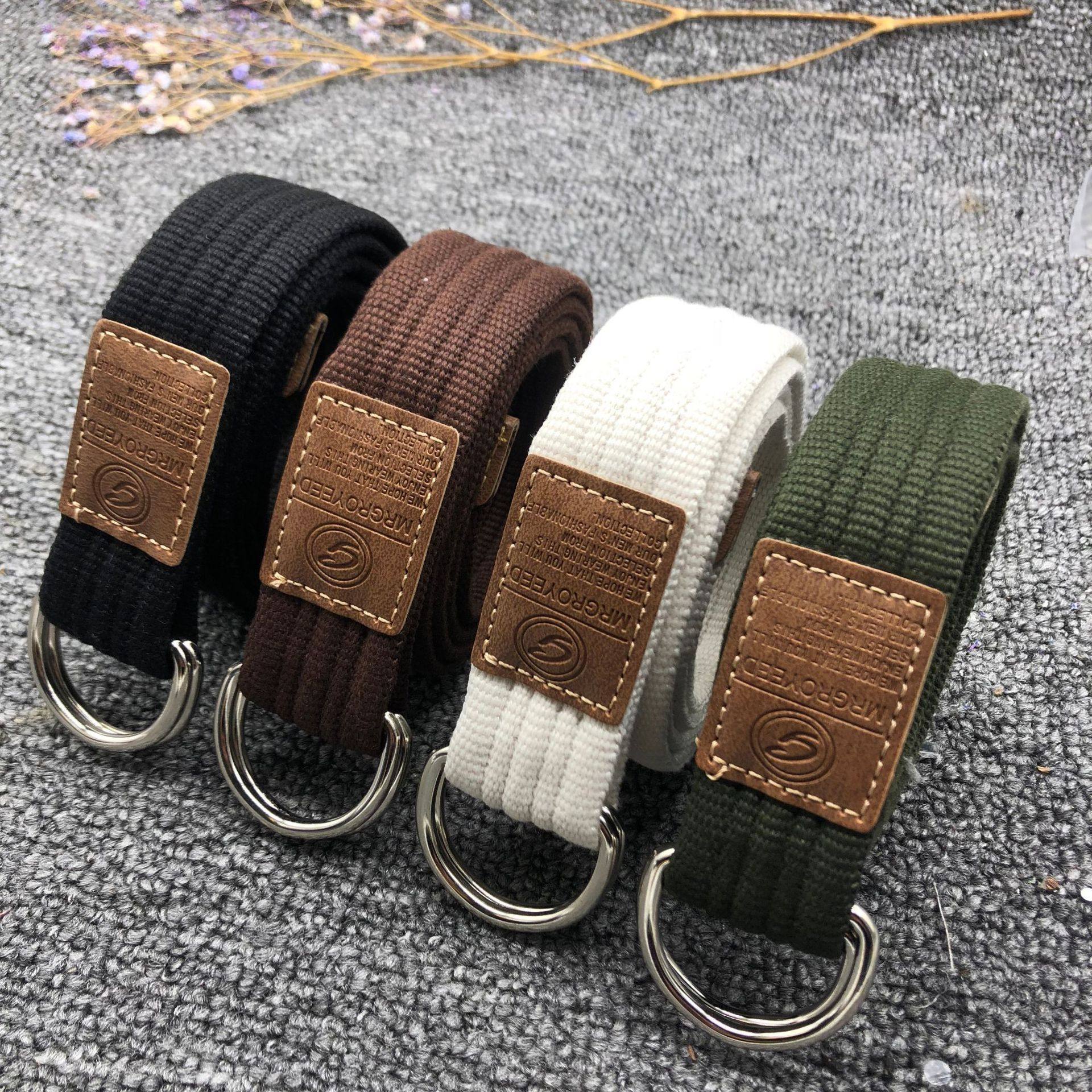 帆布腰带 加皮双环扣坑槽带 男女腰带 爆款休闲编织双环扣