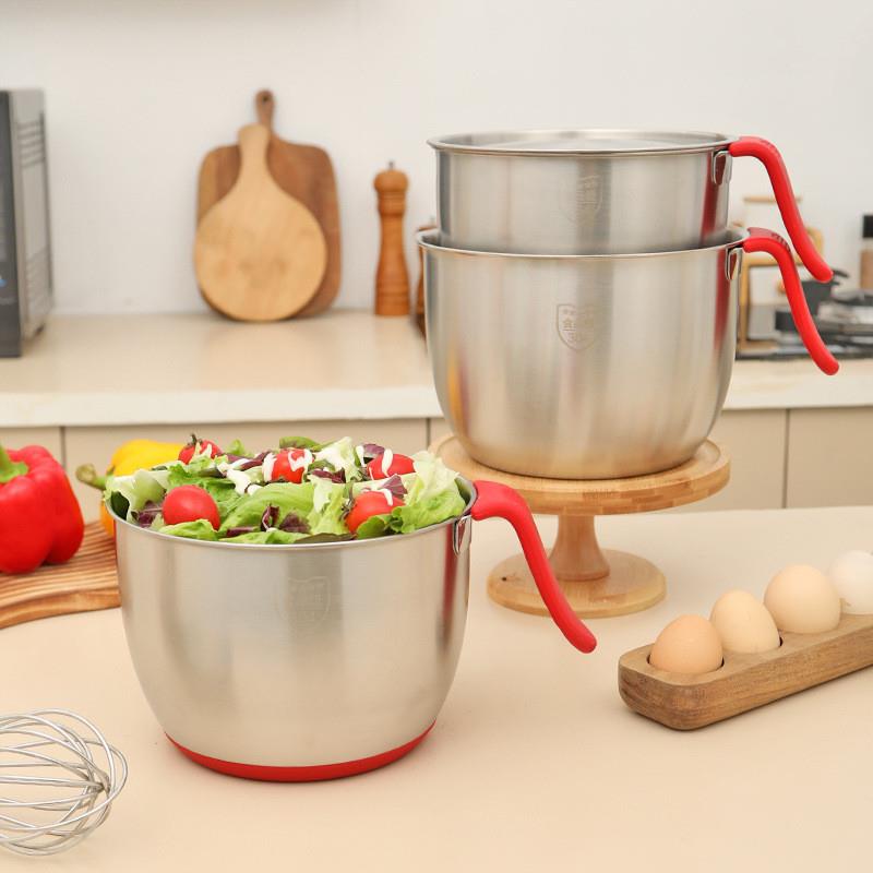 304不锈钢打蛋盆 打发奶油盆 鸡蛋盆和面盆加高防飞贱沙拉手柄盆