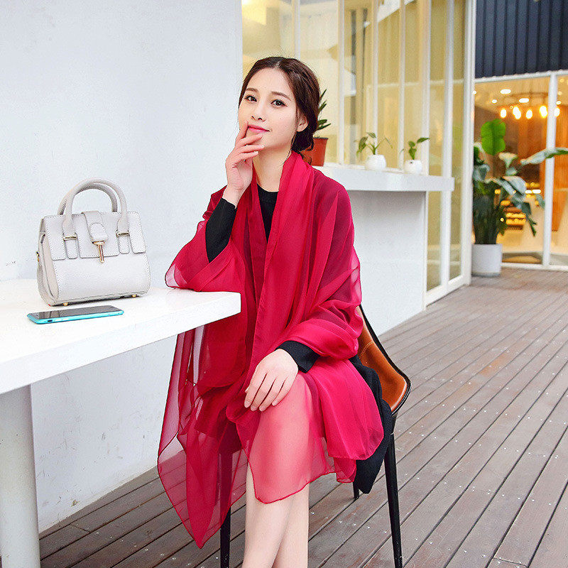 冰丝丝巾女新款春夏围巾 夏季防晒大尺寸纯色雪纺 披肩沙滩巾