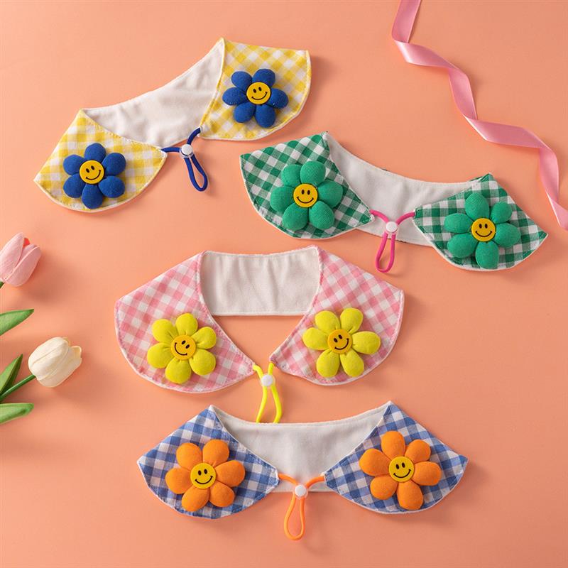 马卡龙笑脸花朵格子围脖披肩领巾宠物猫狗可调节三角巾口水巾自制