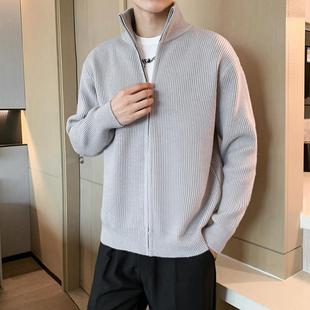 薄款 拉鏈男外套 2023新款 毛衣開(kāi)衫 韓版 潮純色長(zhǎng)袖 男士 春秋季 針織衫