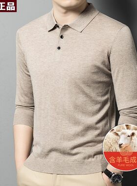 意大利高端品牌秋季翻领修身上衣含羊毛男士韩版针织毛衣纯色长袖