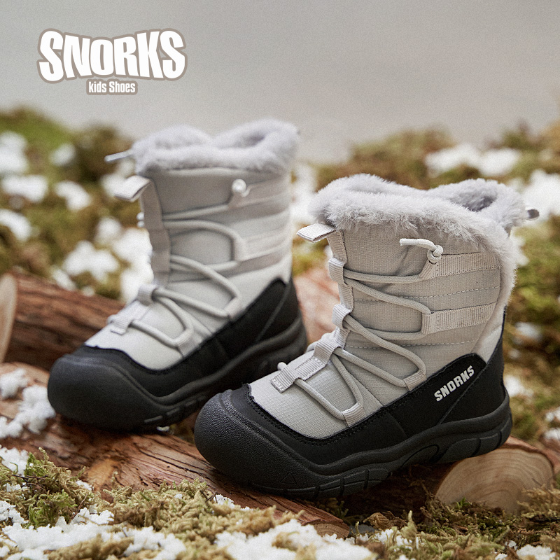 SNORKS儿童雪地棉靴冬季新款户外防水滑雪鞋男女童加绒保暖大棉靴