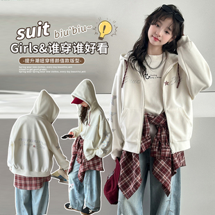 女童休闲连帽卫衣外套初中生2026春装韩版中大童字母拉链开衫上衣