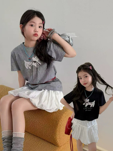 女童短袖T恤套装2026新款儿童夏装中大童洋气时髦半袖裙子两件套
