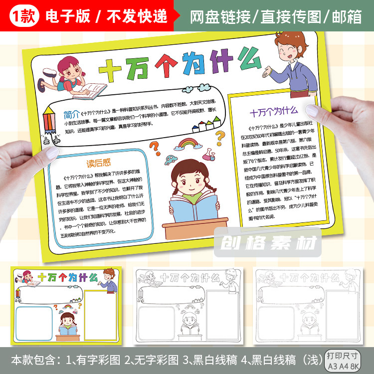 K140十万个为什么读后感小报设计素材/源文件