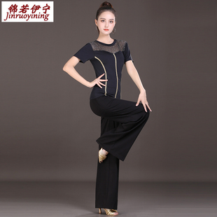 拉丁舞服女套装成人2024年夏季新款摩登舞上衣裤子两件套交谊舞服