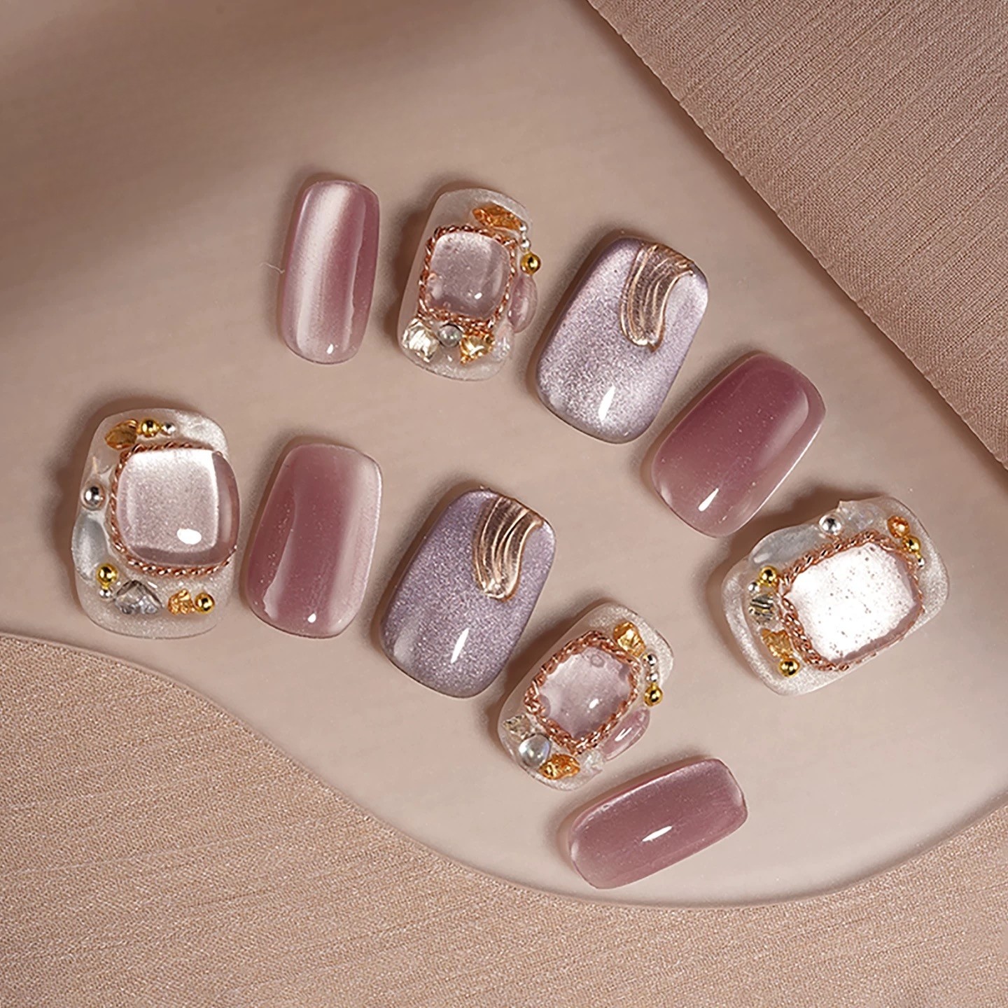 洛曼枝【月露鸢尾】纯手工穿戴甲2025高级感梦幻风气质猫眼美甲贴,彩妆/香水/美妆工具,穿戴甲/甲片,淘宝优惠券,粉丝福利购,淘宝优惠卷