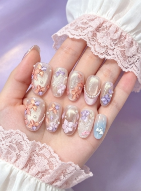 【繁花如梦】轻奢紫色梦幻莫兰迪浮雕手绘温柔显白短款穿戴甲美甲