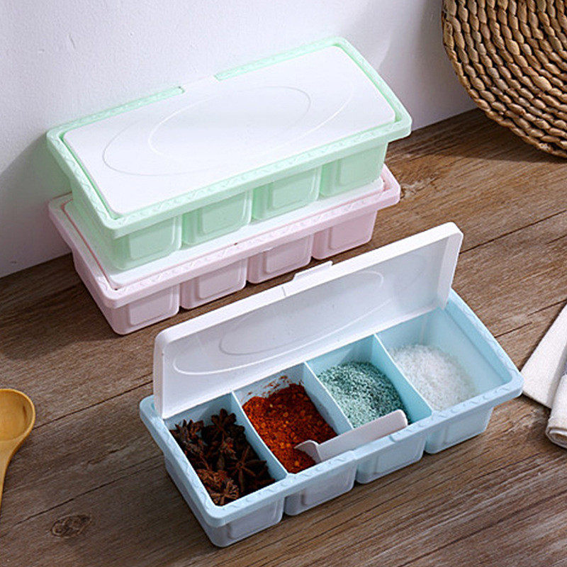 素色翻盖调料盒格4格一组三个厨房盐味精调味盒3格套装家用佐料盒