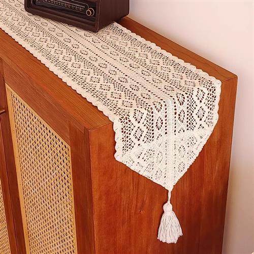 美式复古棉线桌旗蕾丝镂空电视机茶几装饰盖巾文艺流苏钩针桌布,居家布艺,桌旗,淘宝优惠券,粉丝福利购,淘宝优惠卷