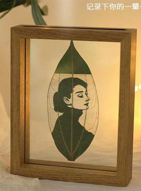 双面玻璃叶雕相框摆台67810寸正方形树叶展示框欧式木质相片框