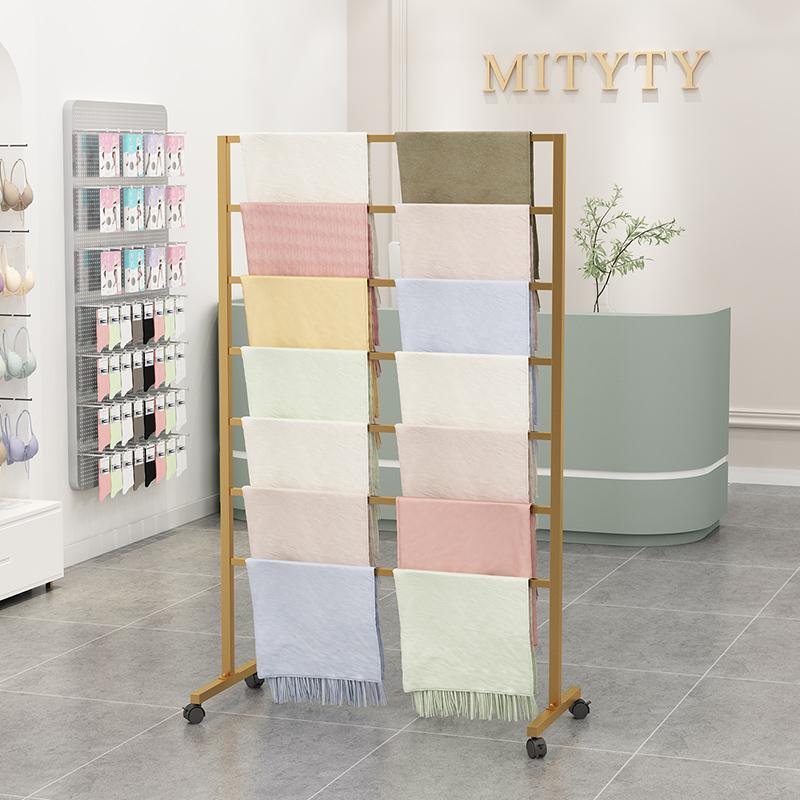 服装店落地围巾展示架双面中岛货架丝巾布料毛巾包装纸收纳陈列架