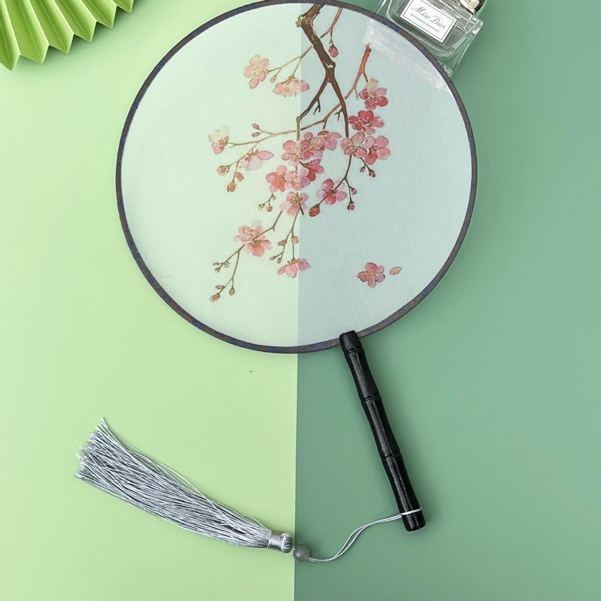 半透明古风玉兰双面图团扇配汉服拍照摄影道具舞蹈演出走秀圆扇子