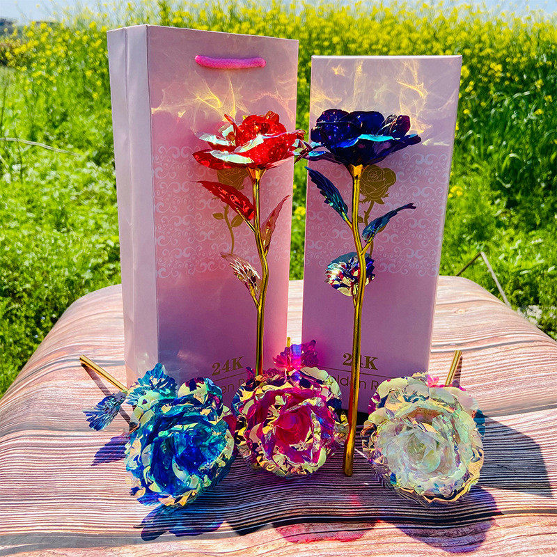 24金箔玫瑰花发光彩金玫瑰花套装 520情人节母亲节礼物创意礼品