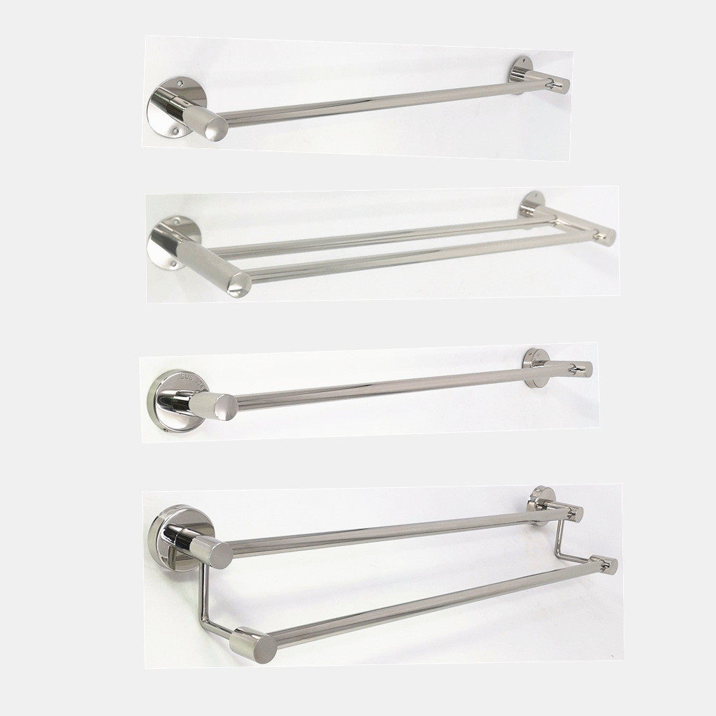 304不锈钢免打孔毛巾挂杆 浴室单杆双杆 卫生间高低杆 酒店毛巾架
