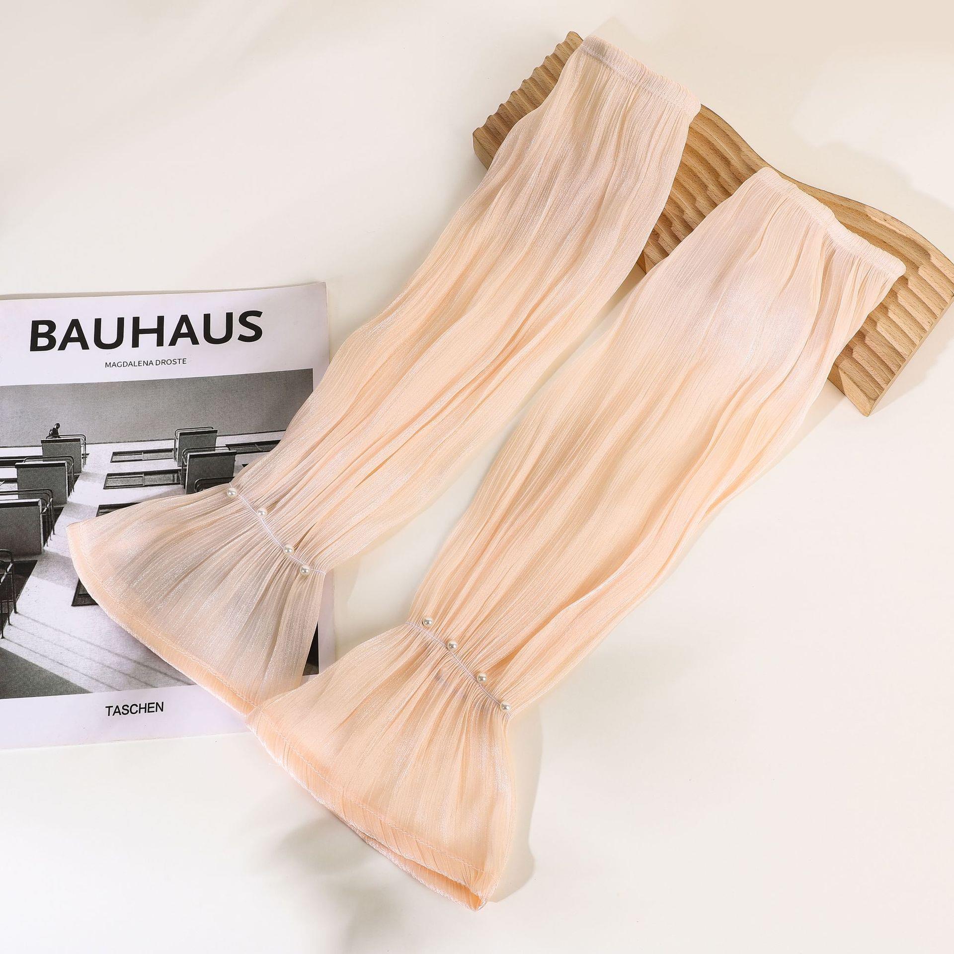 防晒袖套珠光丝冰袖镶嵌珍珠夏季薄款女户外开车露指冰丝护臂护袖