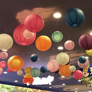 红色纸灯笼折叠工艺圆形纸灯笼婚庆喜庆派对商场布置装饰用品