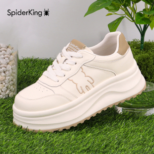 小个子增高运动休闲板鞋 新款 真皮 女2026春季 蜘蛛王松糕厚底小白鞋