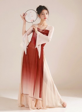 古典舞飘逸身韵长款纱衣汉唐中国舞民族古风齐胸舞蹈服演出服套装