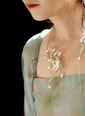 古风小清新竹叶流苏项链项圈旗袍