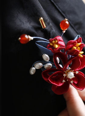 胸针红色山茶花新中式旗袍新娘结婚胸花婚礼精致别针缠花过年