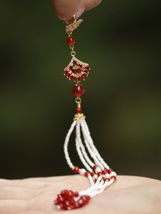 旗袍压襟挂饰 精致小吊坠胸饰流苏穗珠红色汉服配饰新娘中式 复古