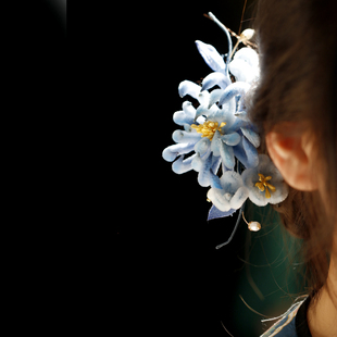 蓝色菊花头饰新中式复古花朵发簪女古风汉服素雅发饰旗袍簪子