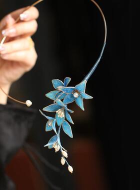 复古项圈新中式国风竹叶璎珞蓝色