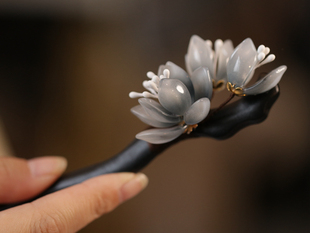 檀木 木簪子盘发高级感琉璃丸子头头饰 旗袍日常简约中式古典茶服