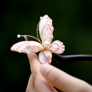 灵动 蝴蝶发簪木簪马面裙日常簪子盘发 复古海派旗袍配饰发钗掐丝