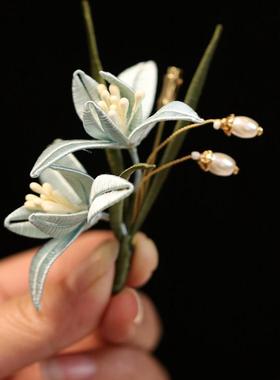 兰花手工缠花旗袍配饰胸针女高级感小众设计秋冬大衣复古别针装饰