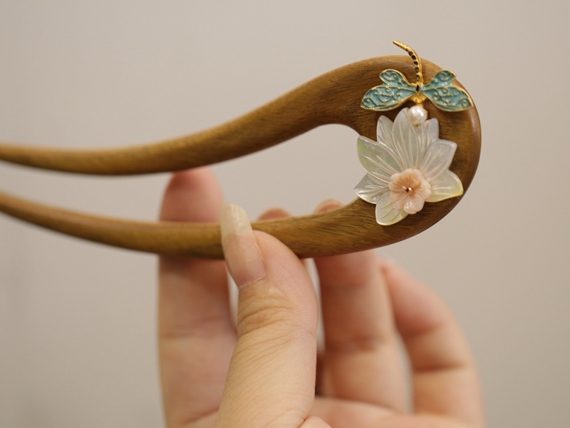 簪子简约现代国风蜻蜓发簪贝壳莲