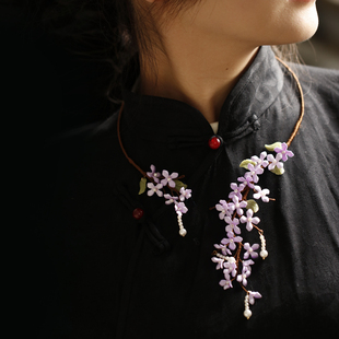 项链女紫色丁香花小众高级颈链新中式国风项圈旗袍配饰汉服璎珞
