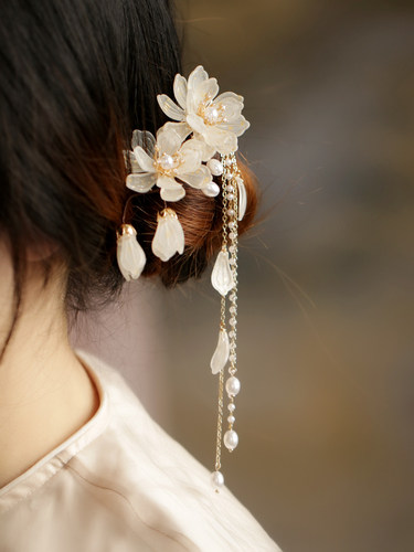 发夹边夹琉璃中式玉兰丸子头发饰